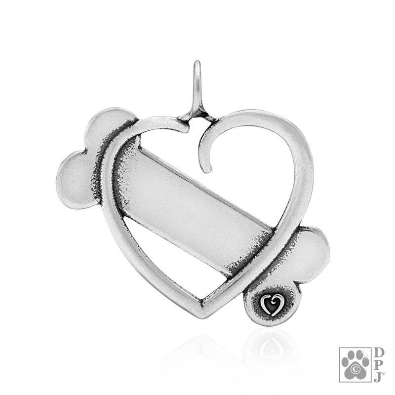 Bone and Heart Necklace, K-9 Cupid Pendant