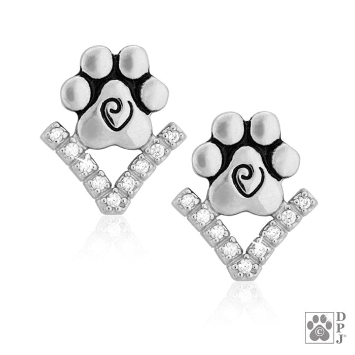 Paw Print Earring With Cubic Zirconia