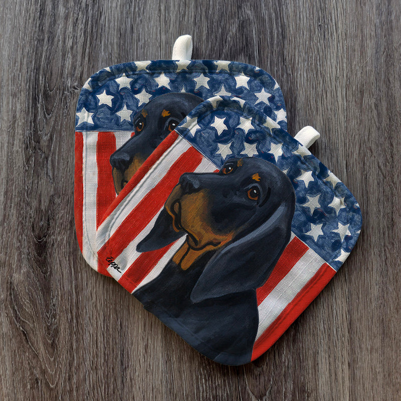 Black and Tan Coonhound Americana Pot Holder Set