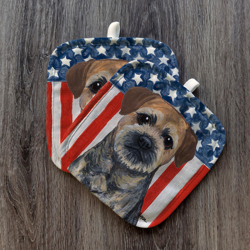 Border Terrier Americana Pot Holder Set