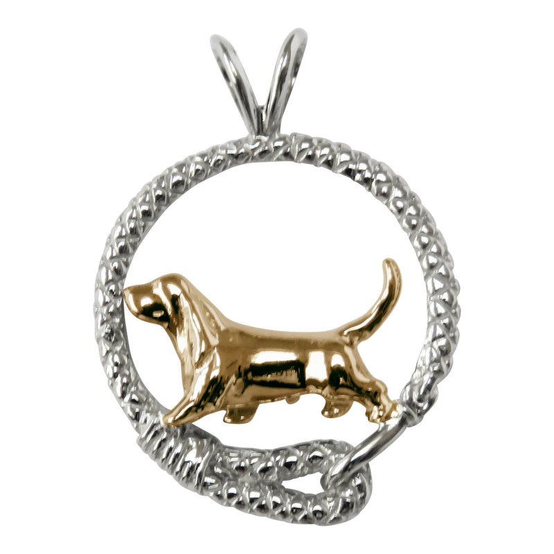 Basset Hound in 14K Gold with Sterling Silver Leash Pendant