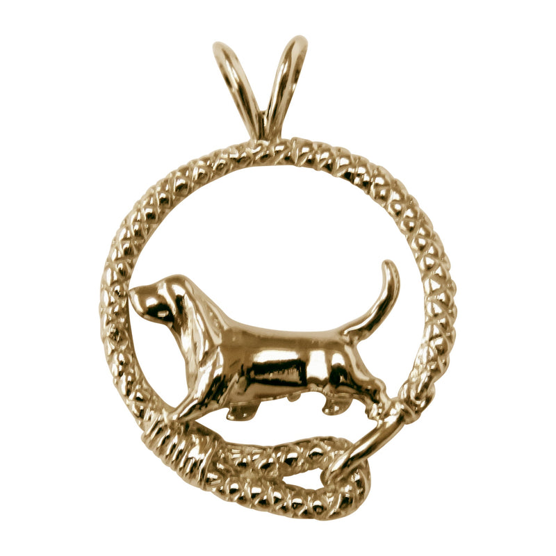 Basset Hound in 14K Gold Leash Pendant