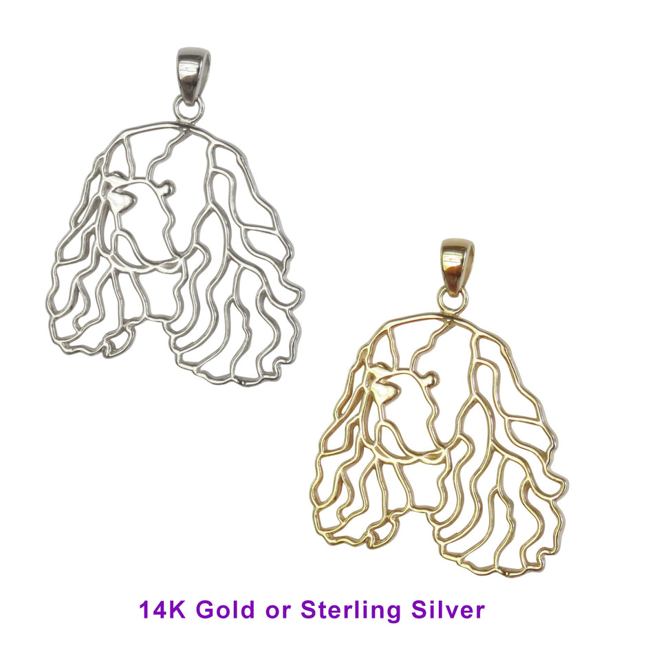 Cavalier King Charles Spaniel in Sterling Silver Silhoutte Head Pendant