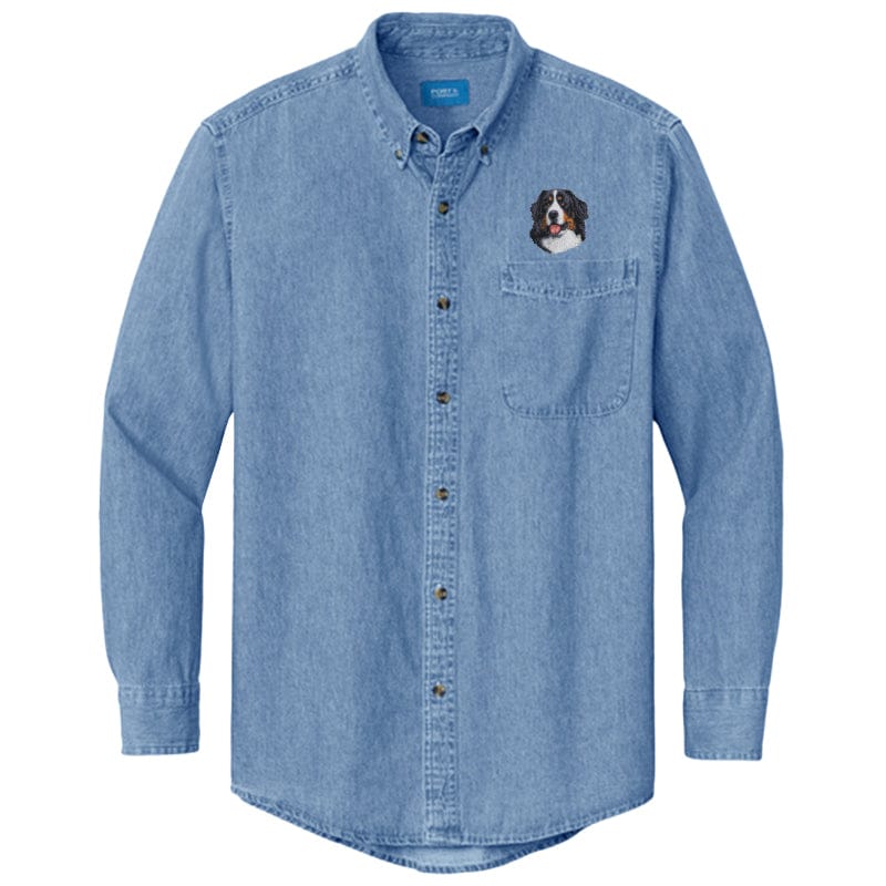 Bernese Mountain Dog Embroidered Men's Denim Shirt