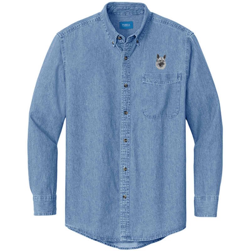 Norwegian Elkhound Embroidered Men's Denim Shirt