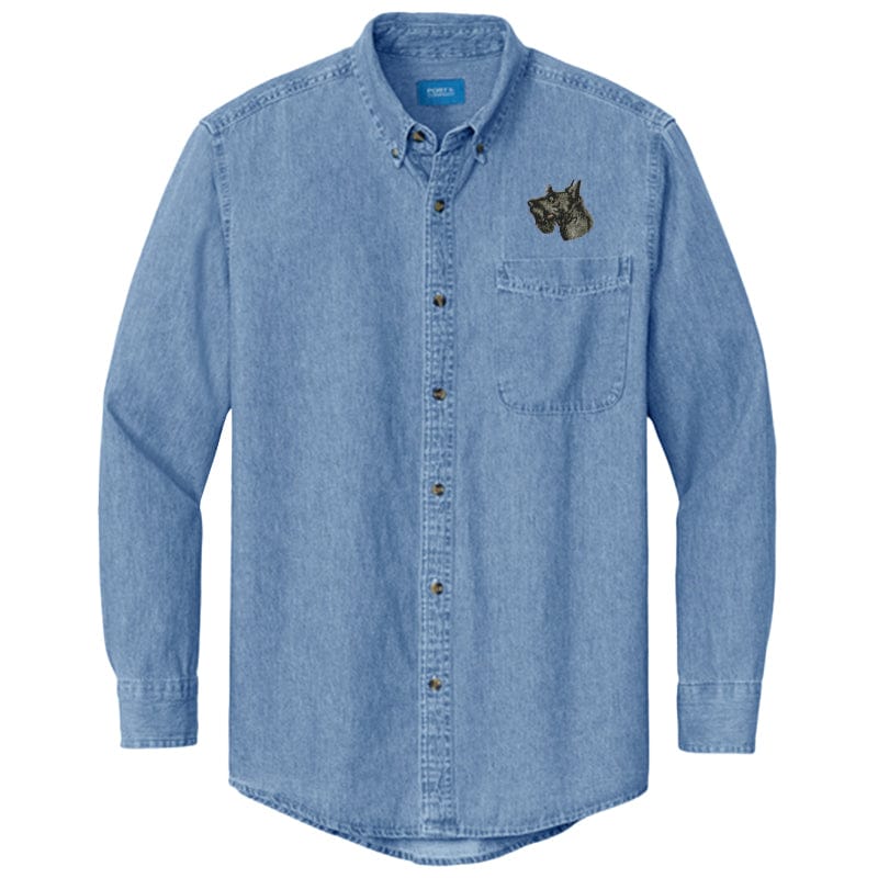 Scottish Terrier Embroidered Men's Denim Shirt