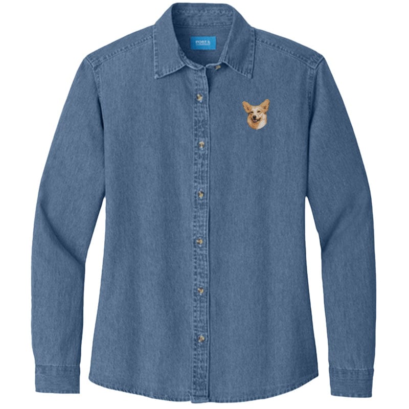 Pembroke Welsh Corgi Embroidered Women's Denim Shirt