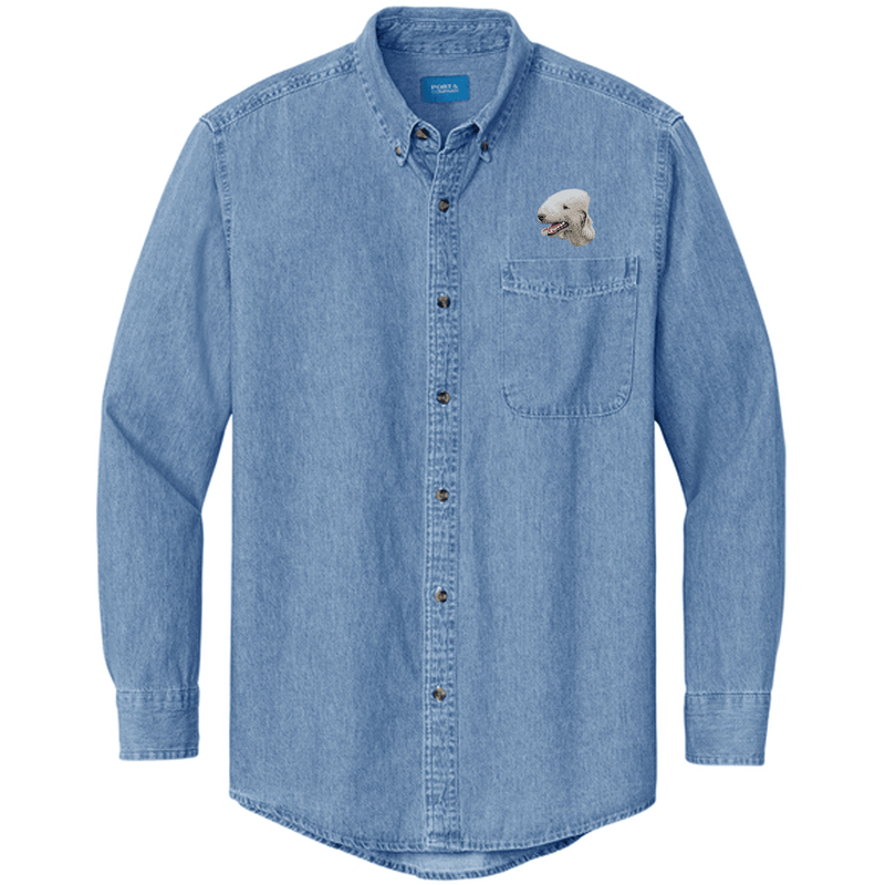 Bedlington Terrier Embroidered Men's Denim Shirt