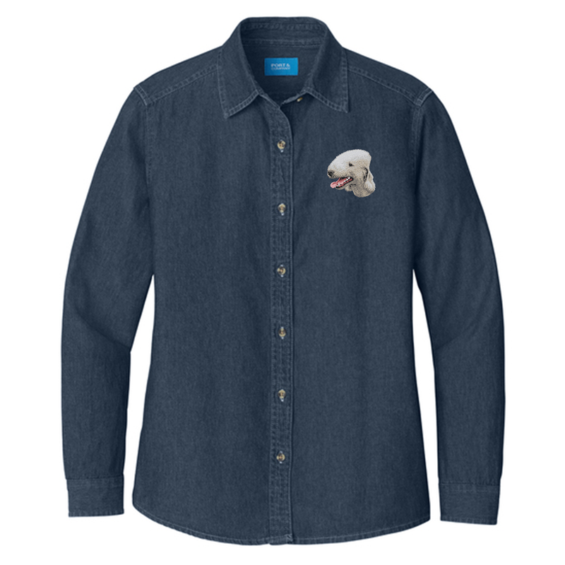 Bedlington Terrier Embroidered Women's Denim Shirt