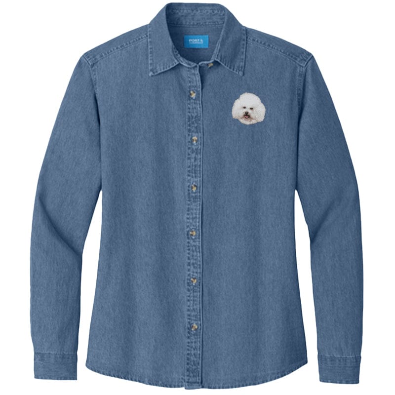 Bichon Frise Embroidered Women's Denim Shirt