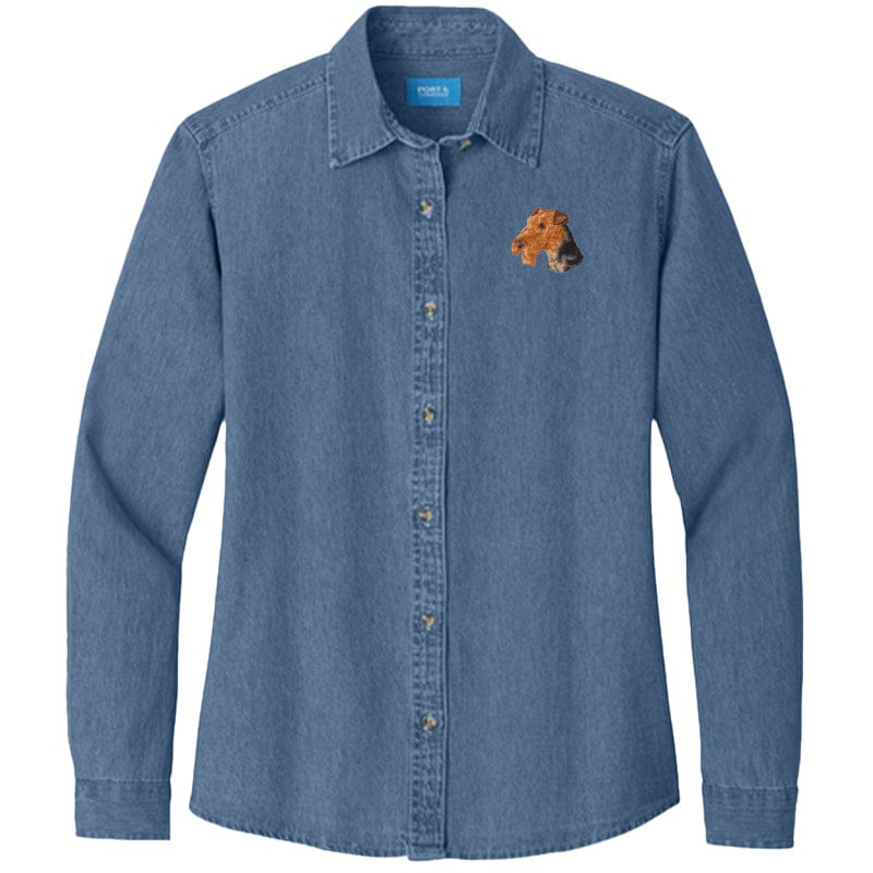 Airedale Terrier Embroidered Women's Denim Shirt