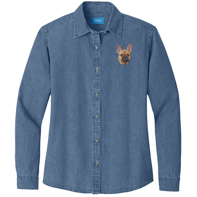French Bulldog Embroidered Women's Denim Shirt