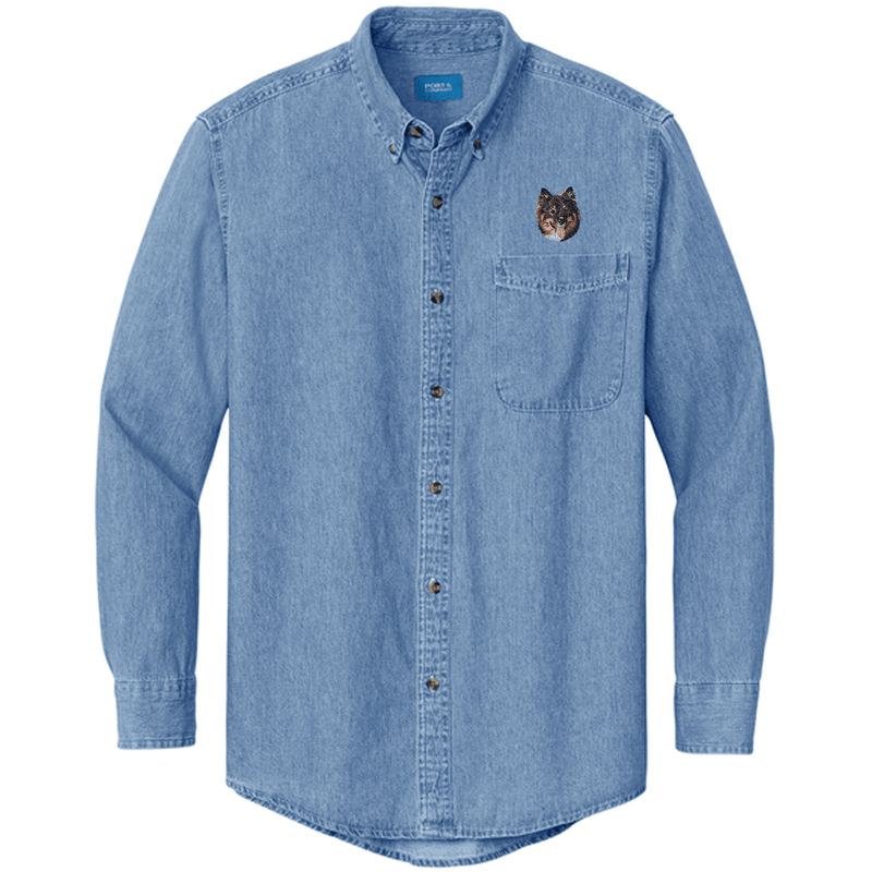 Finnish Lapphund Embroidered Men's Denim Shirt