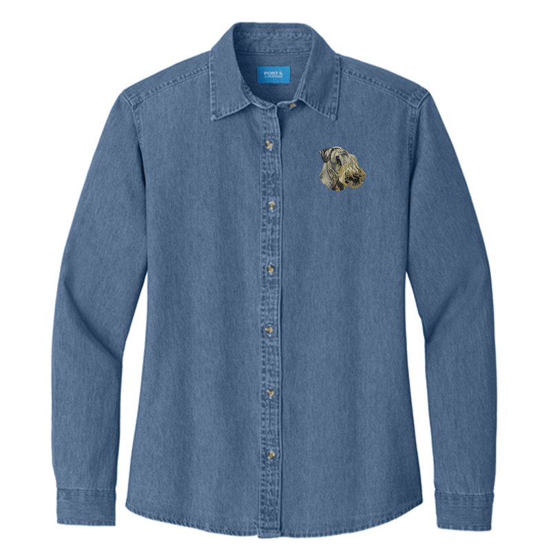 Cesky Terrier Embroidered Women's Denim Shirt