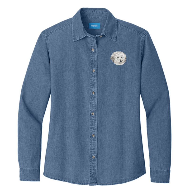 Coton de Tulear Embroidered Women's Denim Shirt