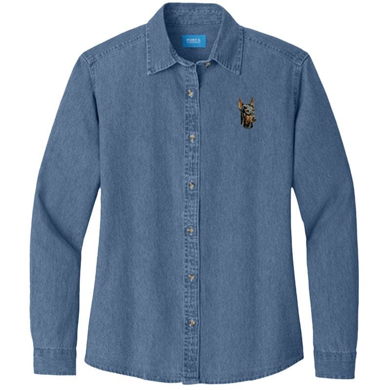 Doberman Pinscher Embroidered Women's Denim Shirt