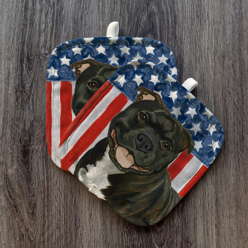 Staffordshire Bull Terrier Americana Pot Holder Set