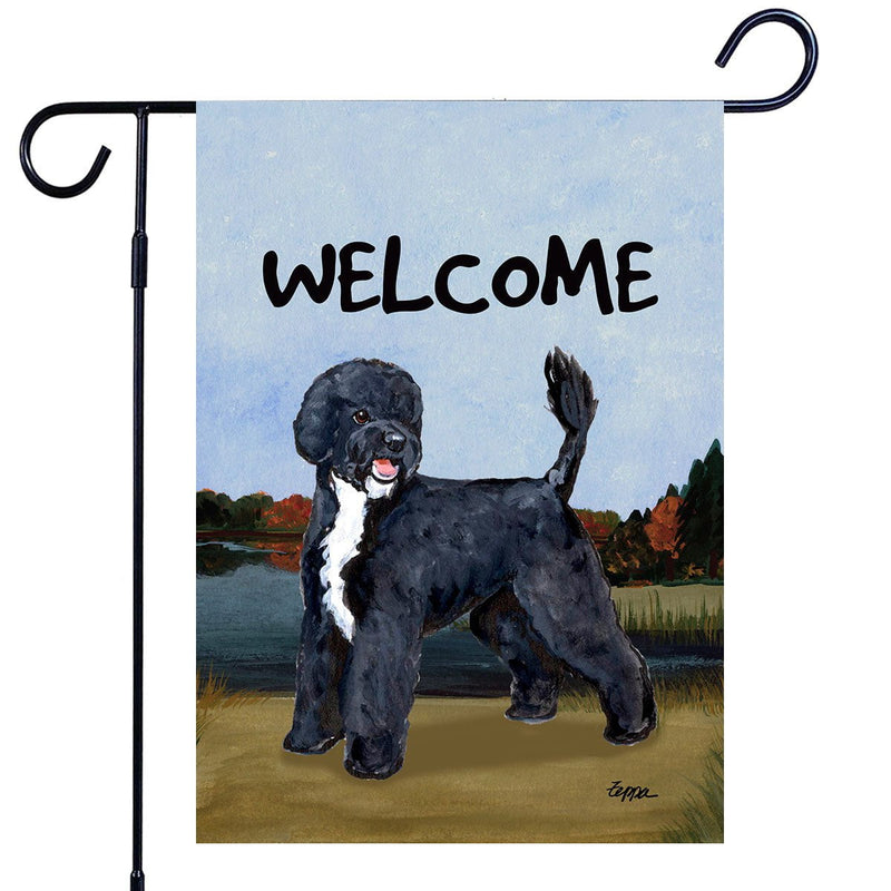 Portuguese Water Dog Black Garden Flag
