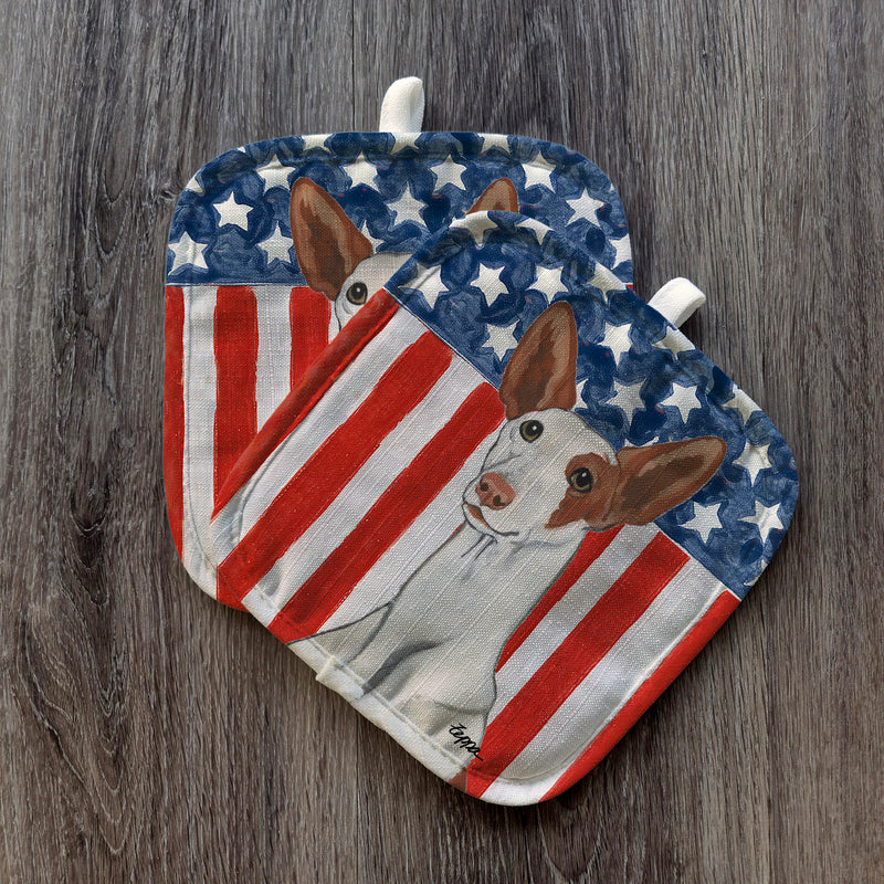 Ibizan Hound Americana Pot Holder Set