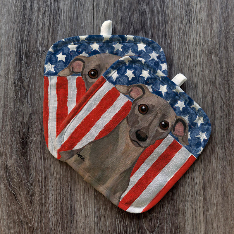 Italian Greyhound Americana Pot Holder Set
