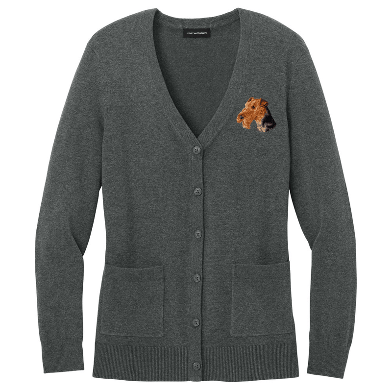 Airedale Terrier Embroidered Button-Up Cardigan Sweater