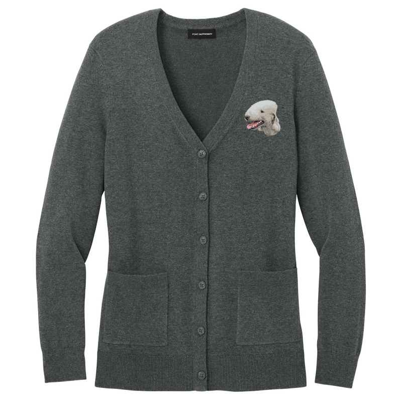 Bedlington Terrier Embroidered Button-Up Cardigan Sweater