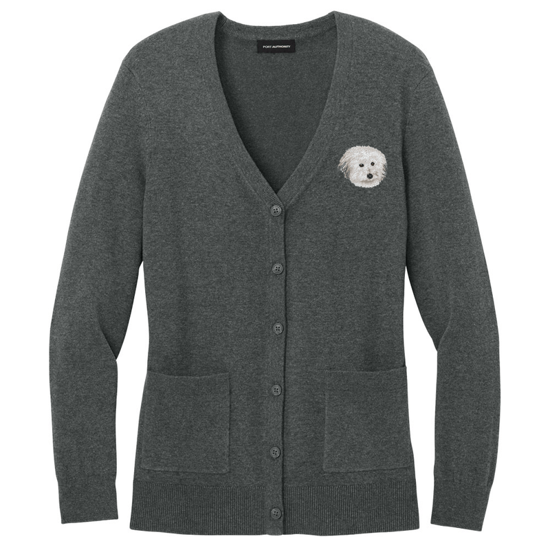 Coton de Tulear Embroidered Button-Up Cardigan Sweater