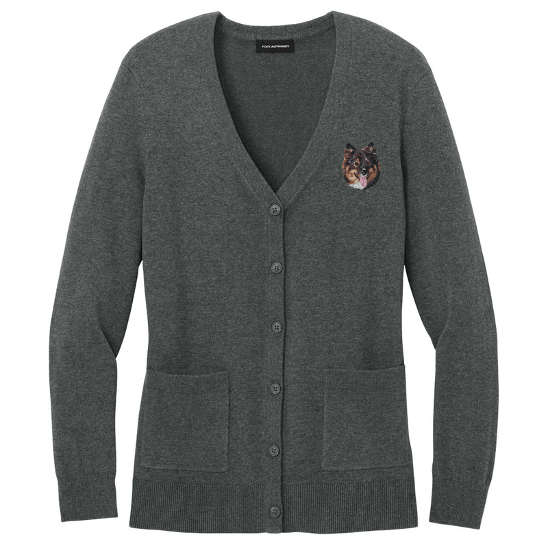 Finnish Lapphund Embroidered Button-Up Cardigan Sweater