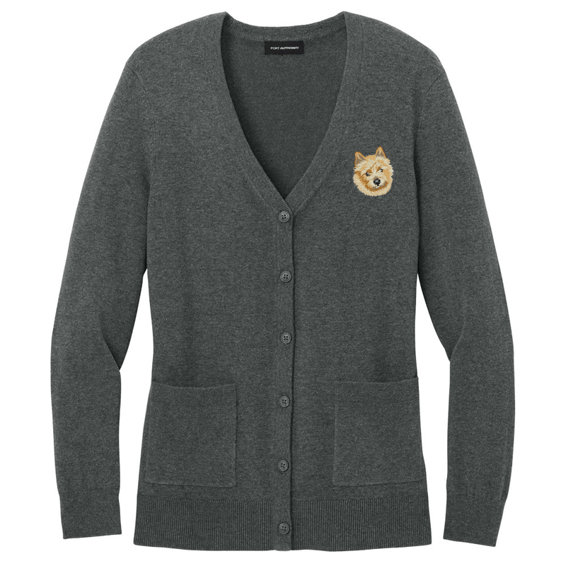 Norwich Terrier Embroidered Button-Up Cardigan Sweater