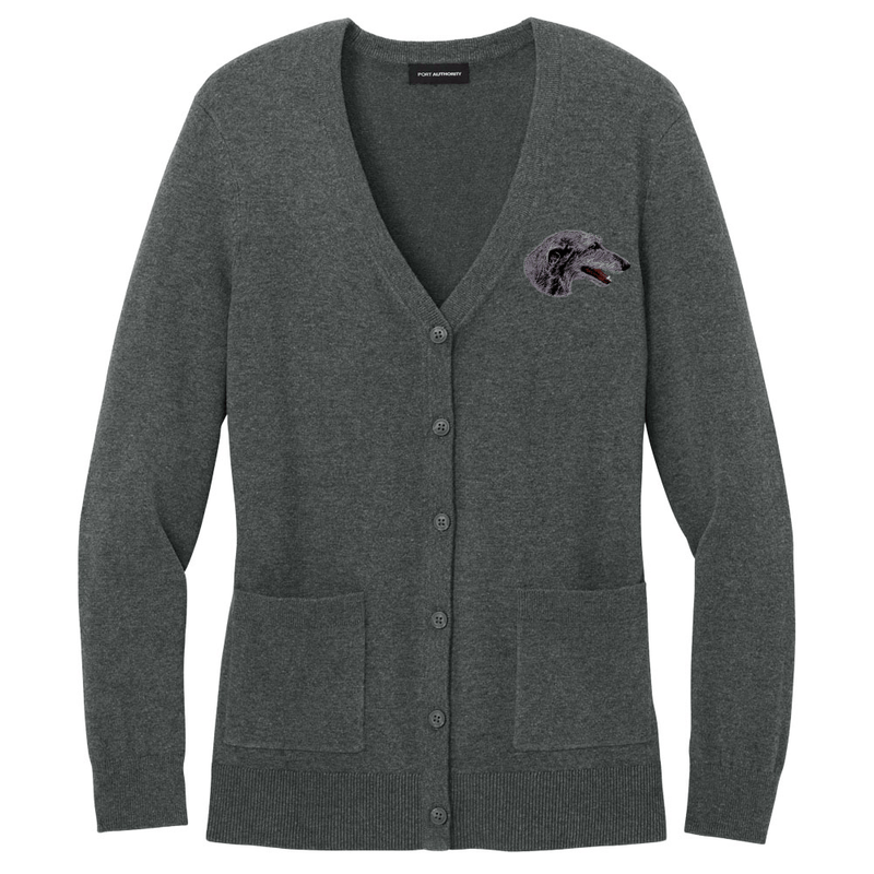 Scottish Deerhound Embroidered Button-Up Cardigan Sweater