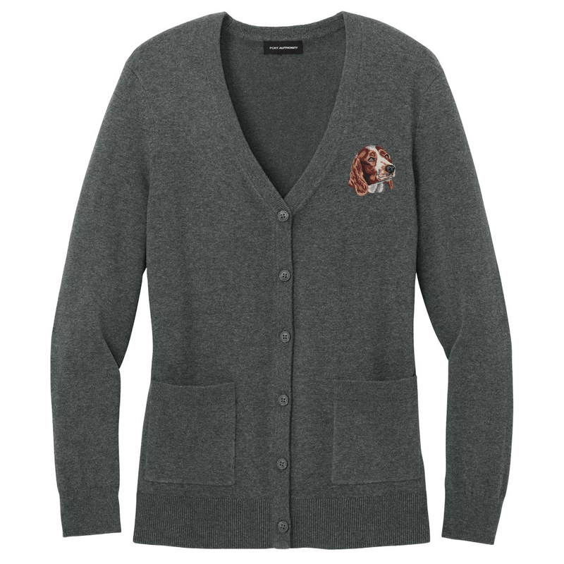 Welsh Springer Spaniel Embroidered Button-Up Cardigan Sweater