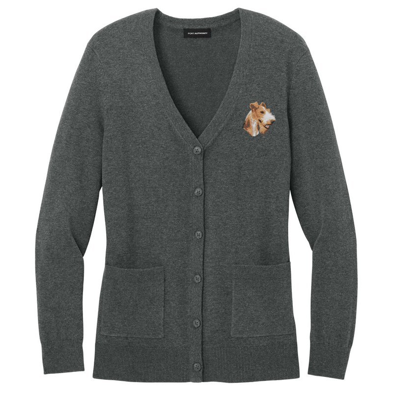 Wire Fox Terrier Embroidered Button-Up Cardigan Sweater