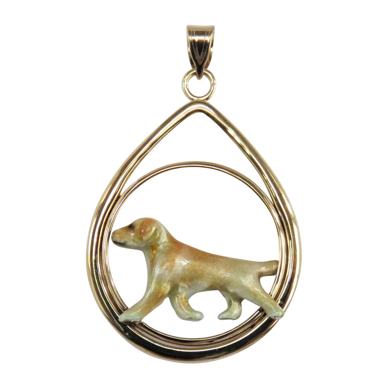 Custom Enamel Labrador in 14K Gold Teardrop Pendant