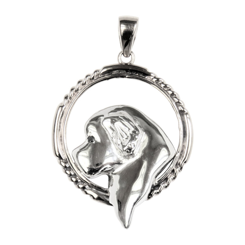 Newfoundland Profile Head in Sterling Silver Braided Circle Pendant