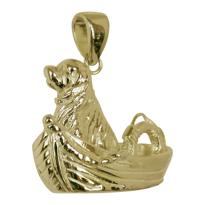 Newfoundland in Boat with Life Ring in 14K Gold Pendant
