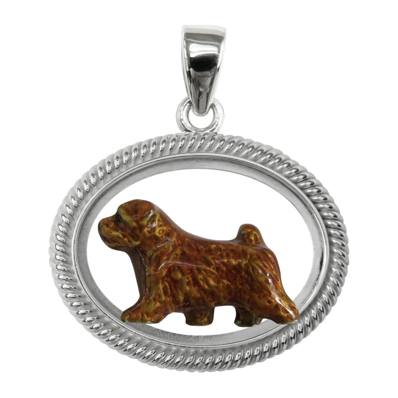 Norfolk Terrier Custom Enamel in Sterling Silver Braided Oval Pendant