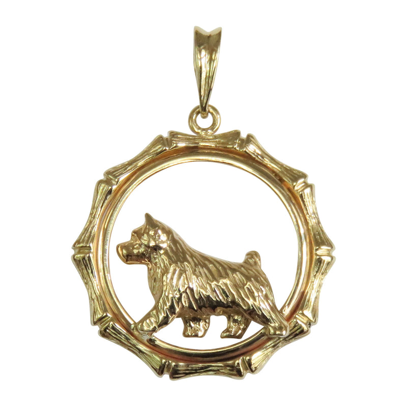 Norwich Terrier in 14K Gold Bamboo Circle Pendant