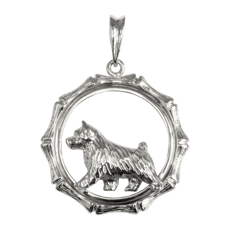 Norwich Terrier in Sterling Silver Bamboo Circle Pendant