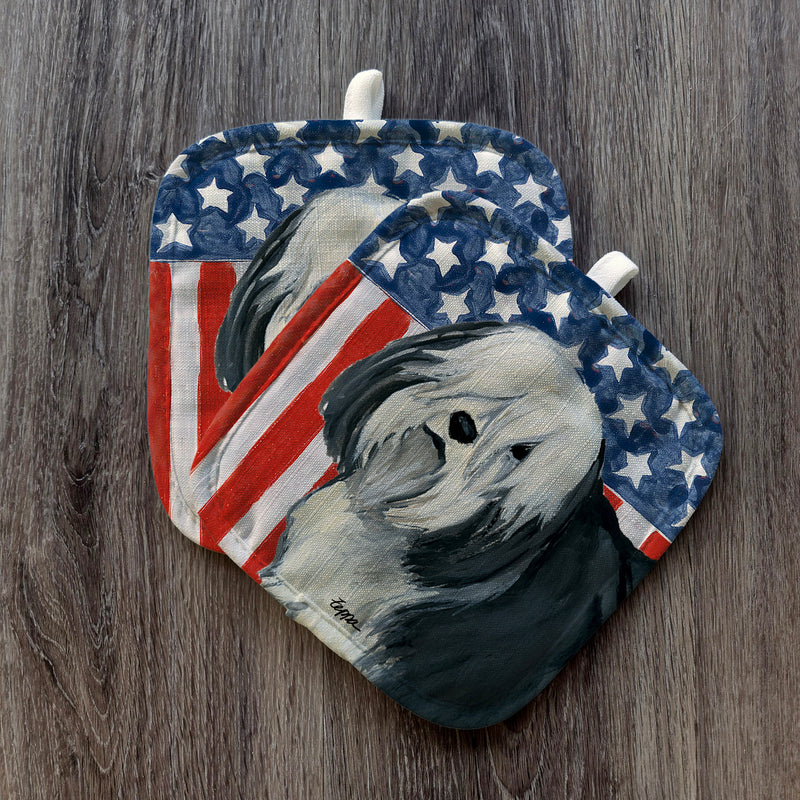 Polish Lowland Sheepdog Americana Pot Holder Set