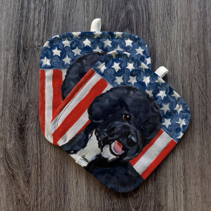 Portuguese Water Dog Black Americana Pot Holder Set