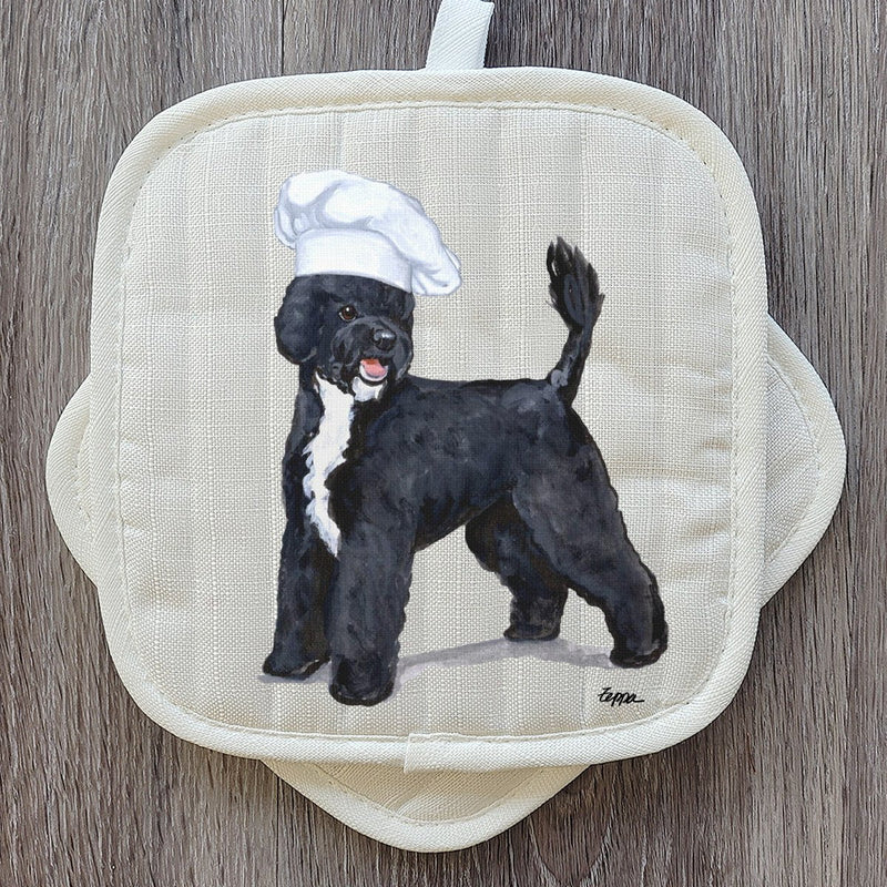 Portuguese Water Dog Black Pot Holder Set