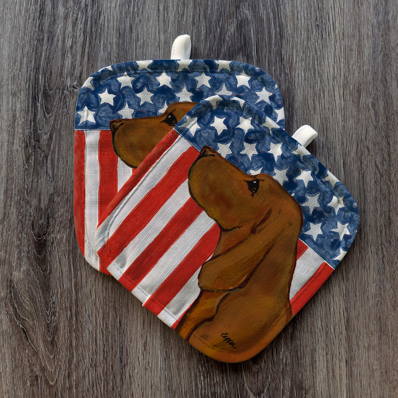 Redbone Coonhound Americana Pot Holder Set