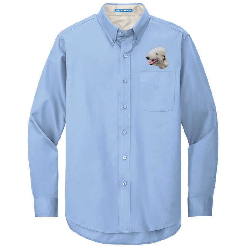 Bedlington Terrier Embroidered Long Sleeve Button Up Shirt