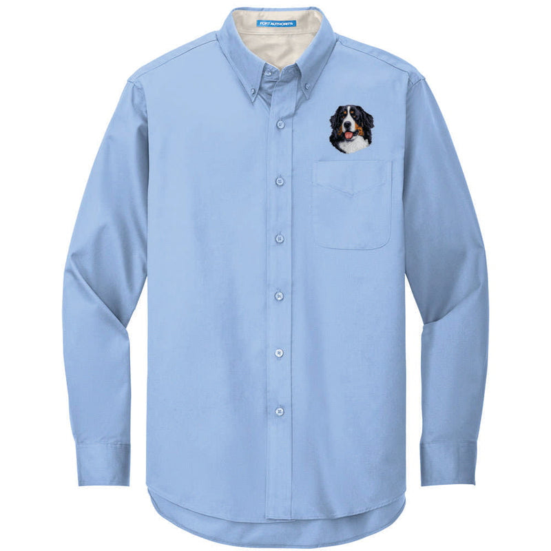 Bernese Mountain Dog Embroidered Long Sleeve Button Up Shirt