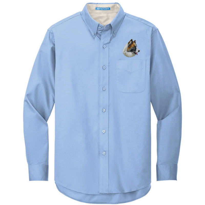 Icelandic Sheepdog Embroidered Long Sleeve Button Up Shirt