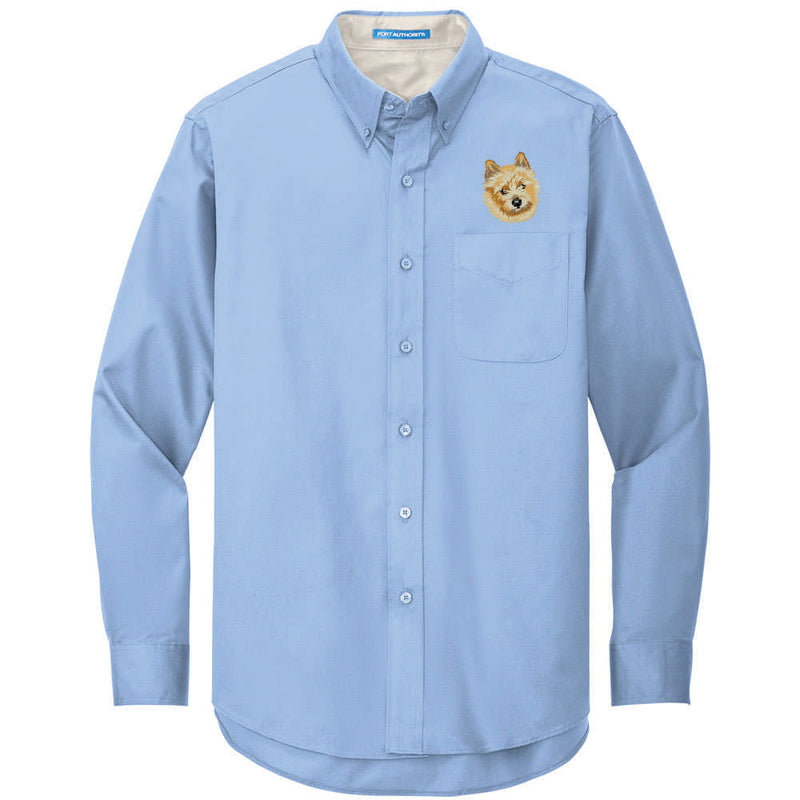 Norwich Terrier Embroidered Long Sleeve Button Up Shirt
