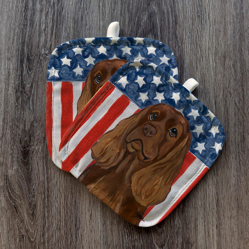 Sussex Spaniel Americana Pot Holder Set
