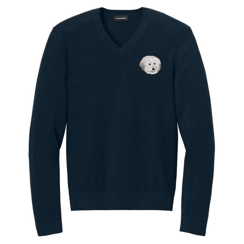 Coton de Tulear Embroidered V-Neck Sweater