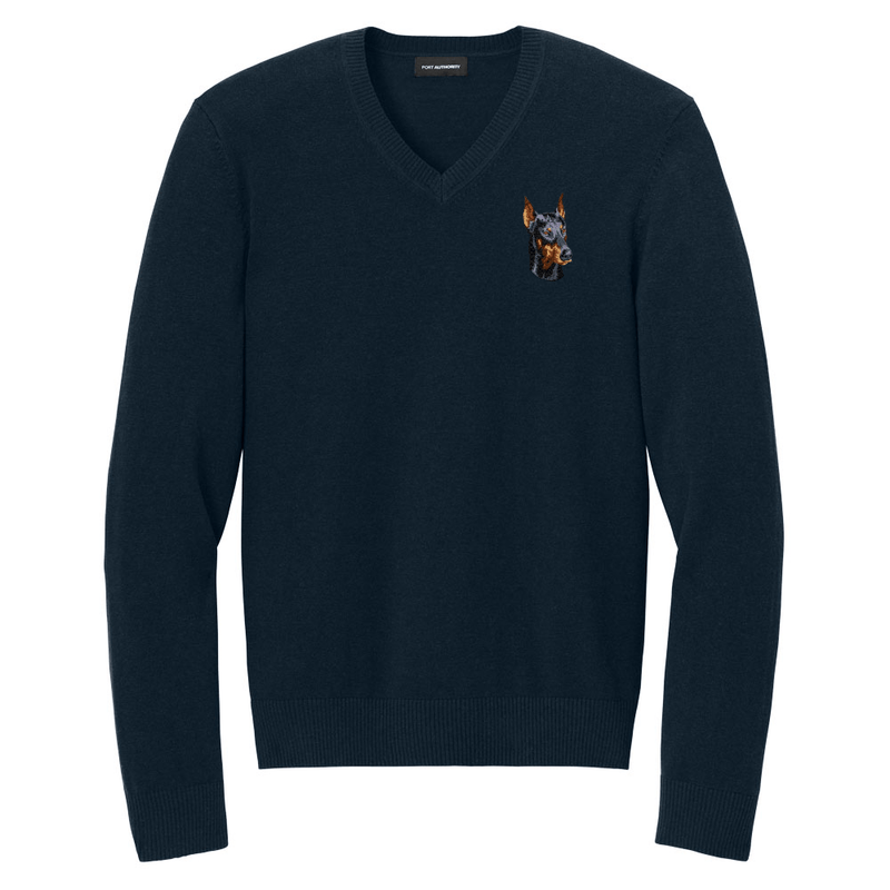 Doberman Pinscher Embroidered V-Neck Sweater