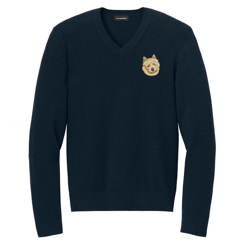 Norwich Terrier Embroidered V-Neck Sweater